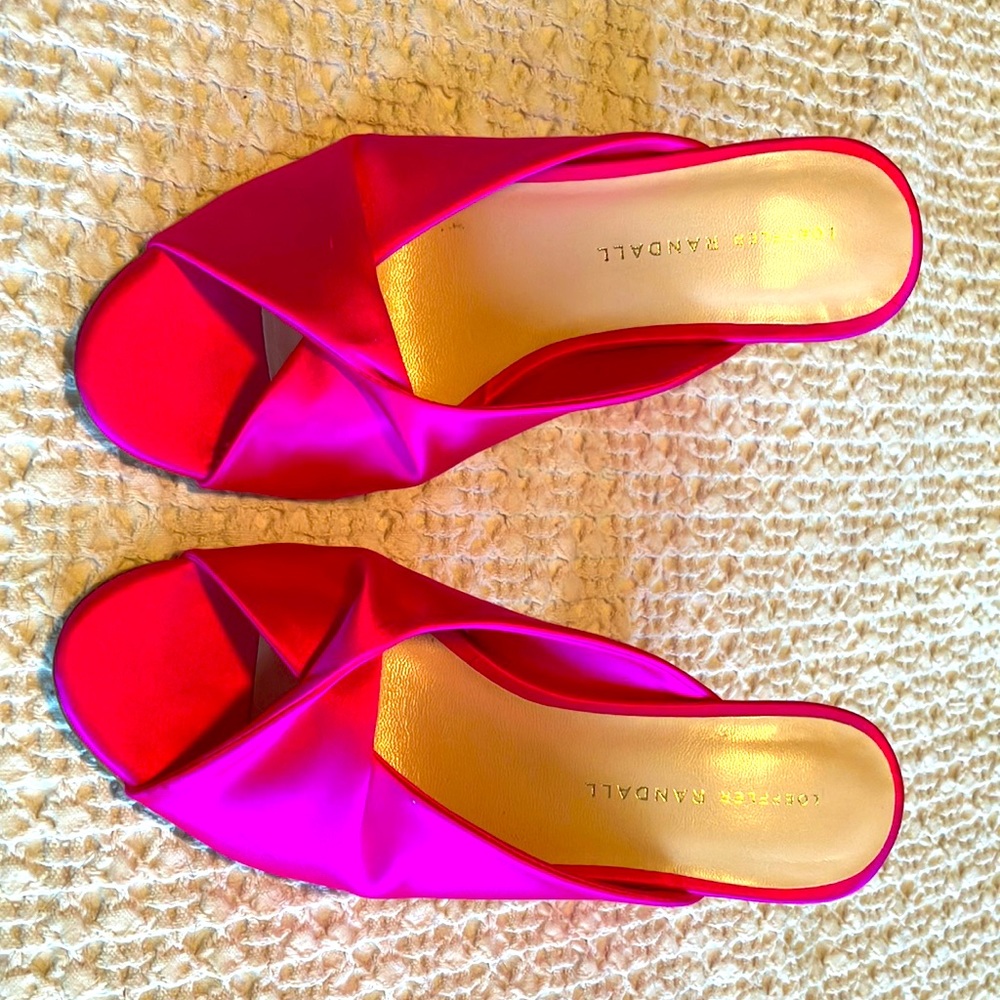 Loeffler Randall size 6.5 hot pink satin shoes. Worn once, like new!